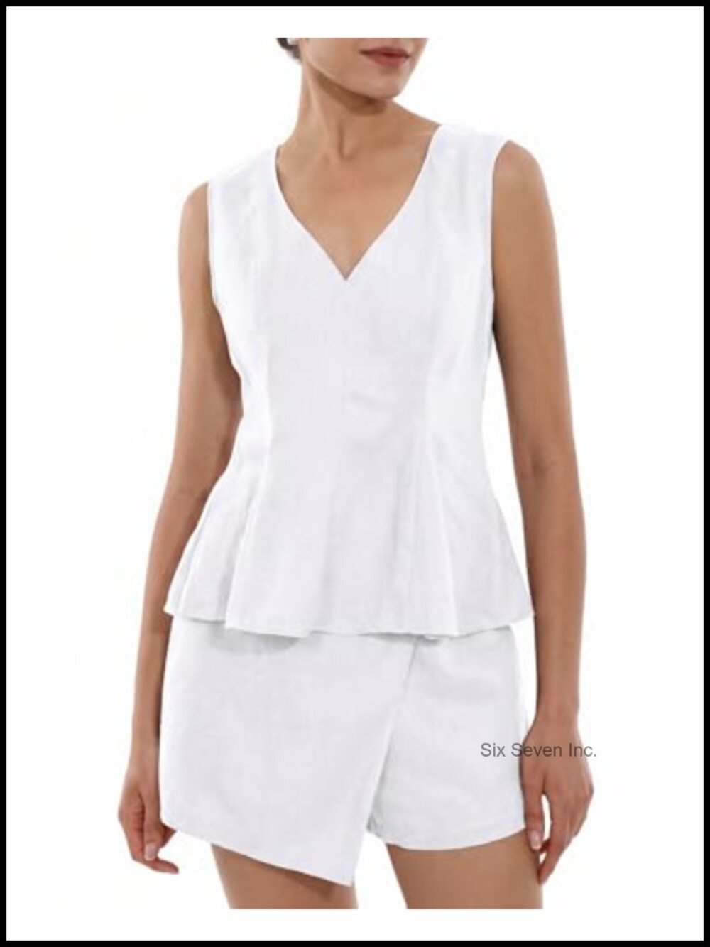 100% Linen V-Neck Peplum Tank Top Sleeveless Blouse Summer